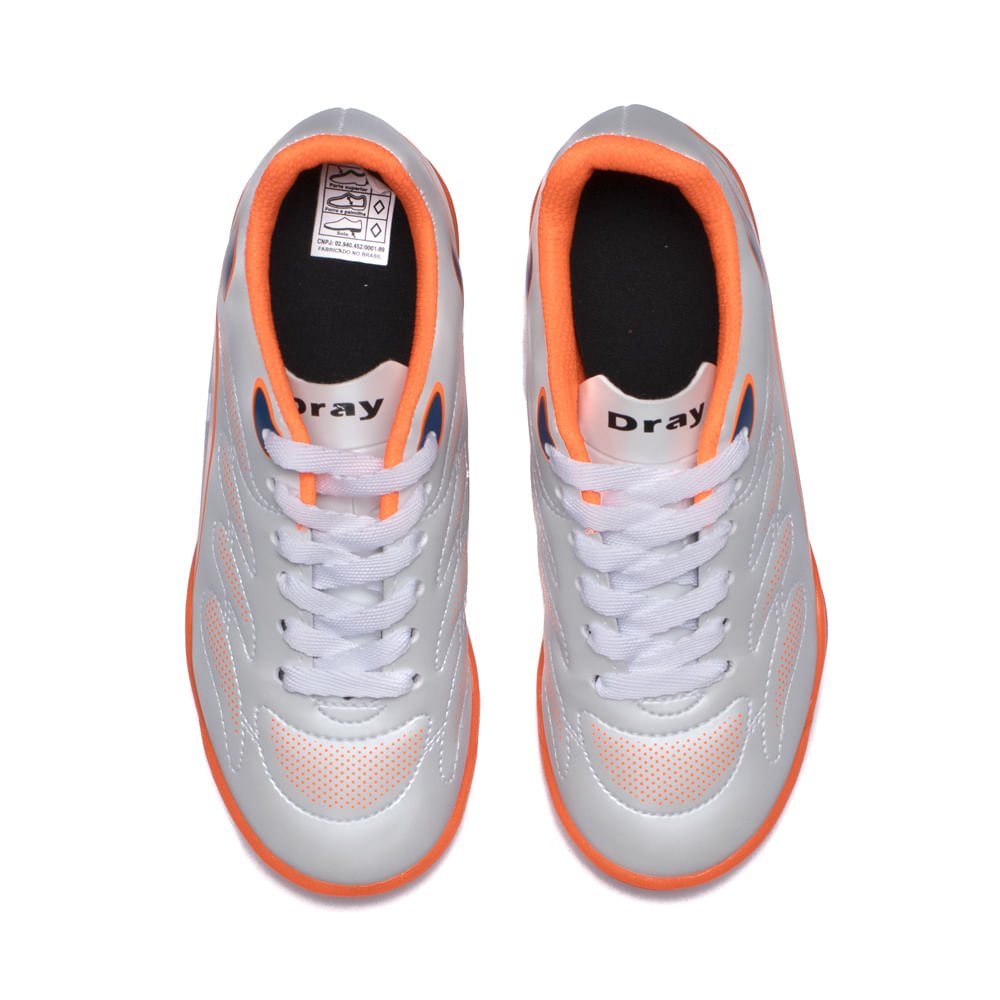 Chuteira Futsal Infantil Dray Branco/Laranja Cinza 4