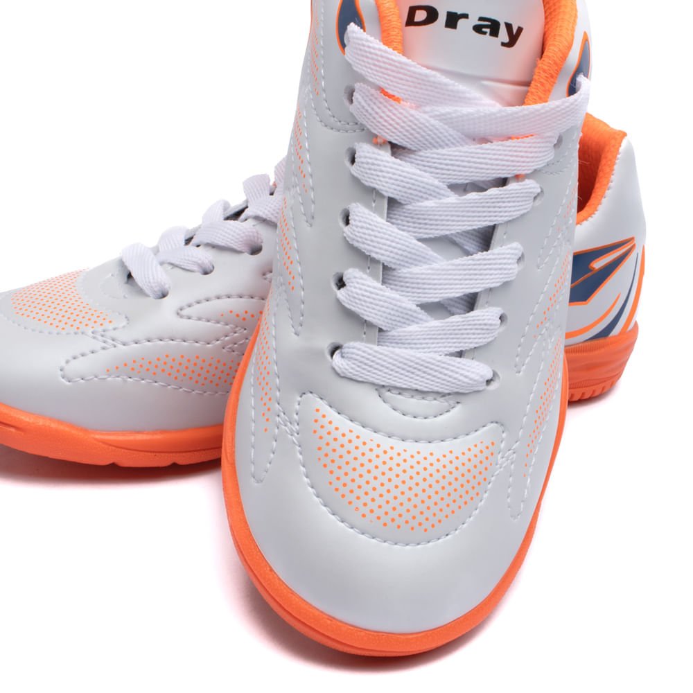 Chuteira Futsal Infantil Dray Branco/Laranja Cinza 5
