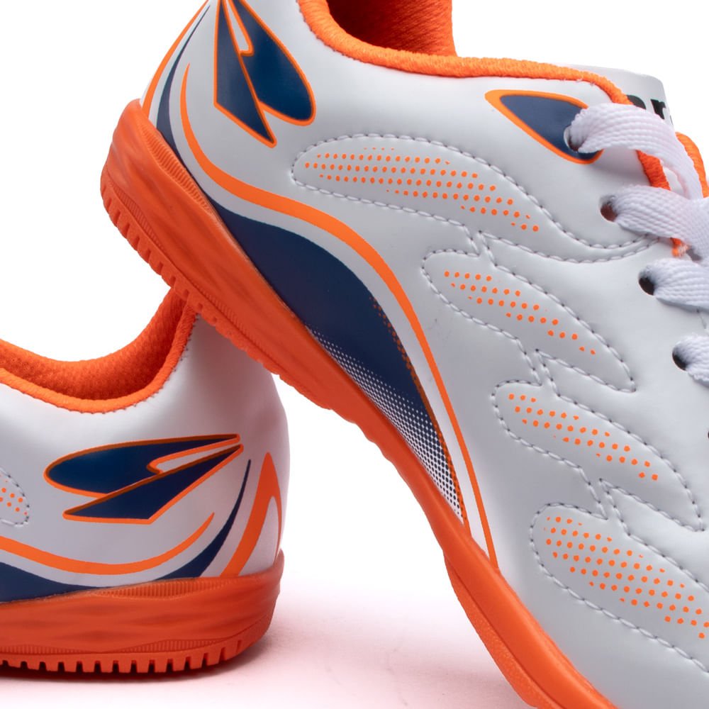 Chuteira Futsal Infantil Dray Branco/Laranja Cinza 6