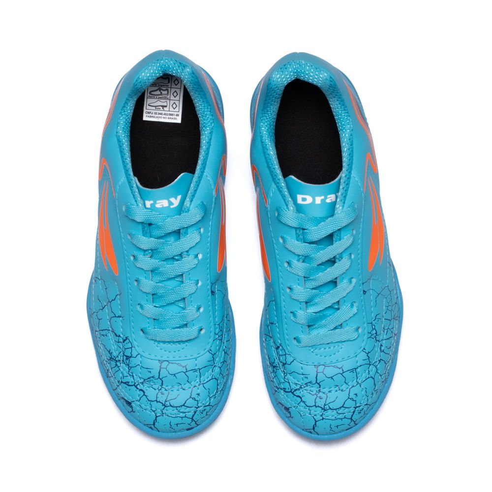 Chuteira Futsal Infantil Dray Azul Celeste/laranja Azul 4
