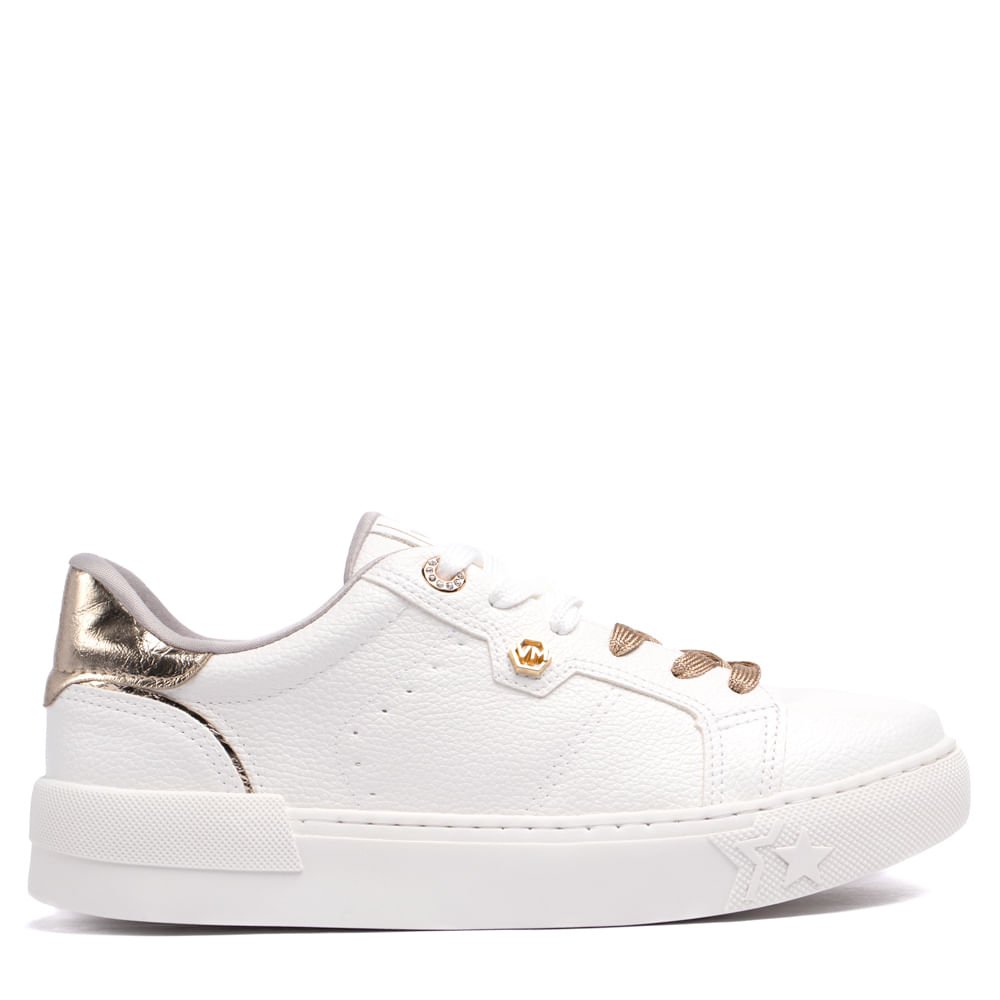 Tênis Feminino Via Marte com Detalhes Metalizados Branco/dourado Branco/Dourado 1