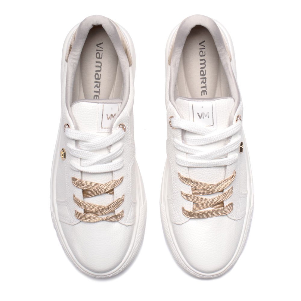 Tênis Feminino Via Marte com Detalhes Metalizados Branco/dourado Branco/Dourado 4