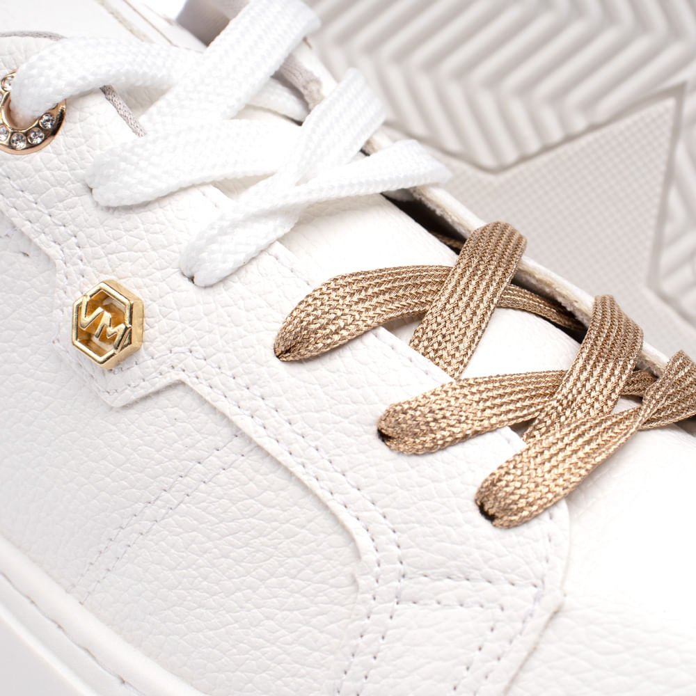 Tênis Feminino Via Marte com Detalhes Metalizados Branco/dourado Branco/Dourado 5