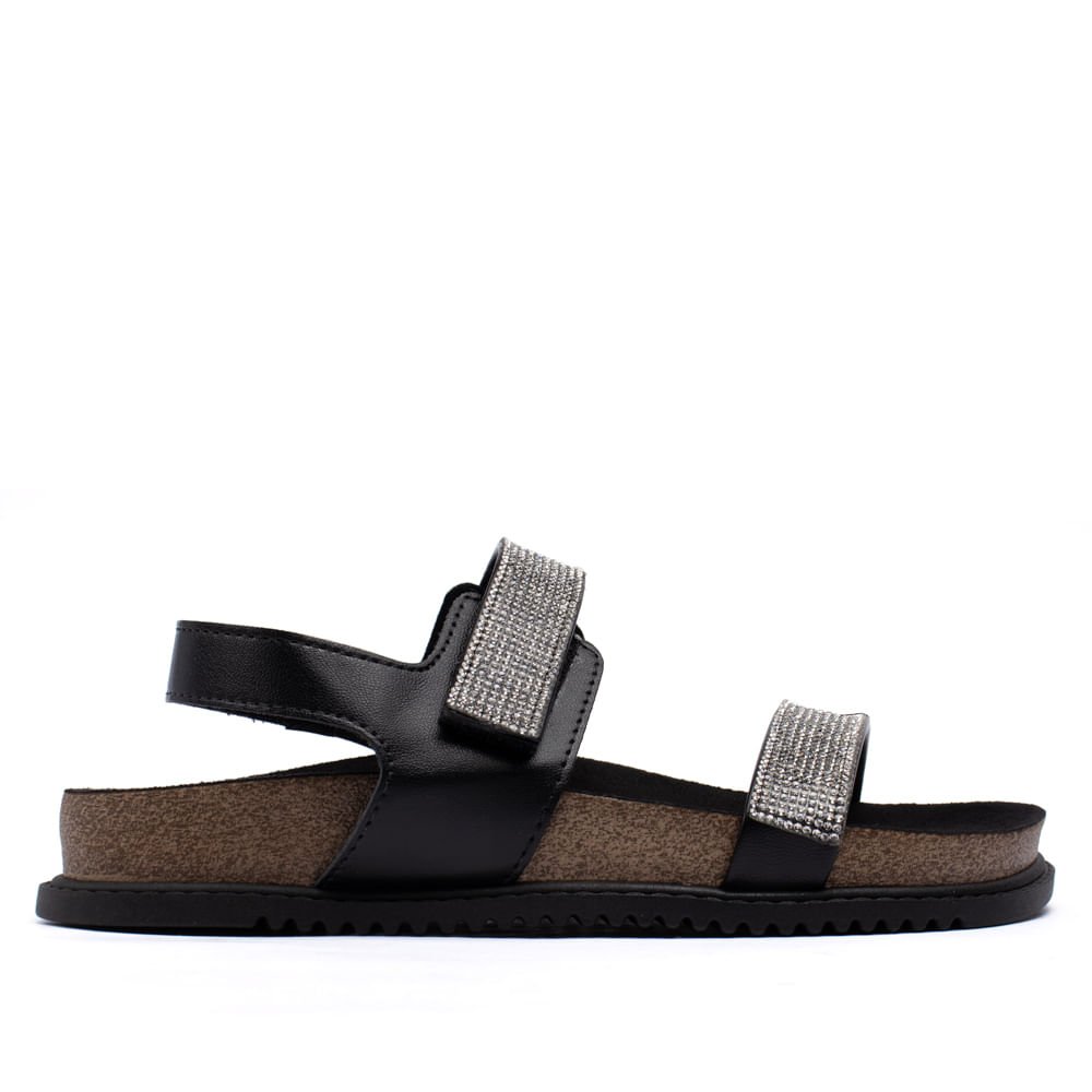 Sandália Feminina Beira Rio Papete com Strass Preto