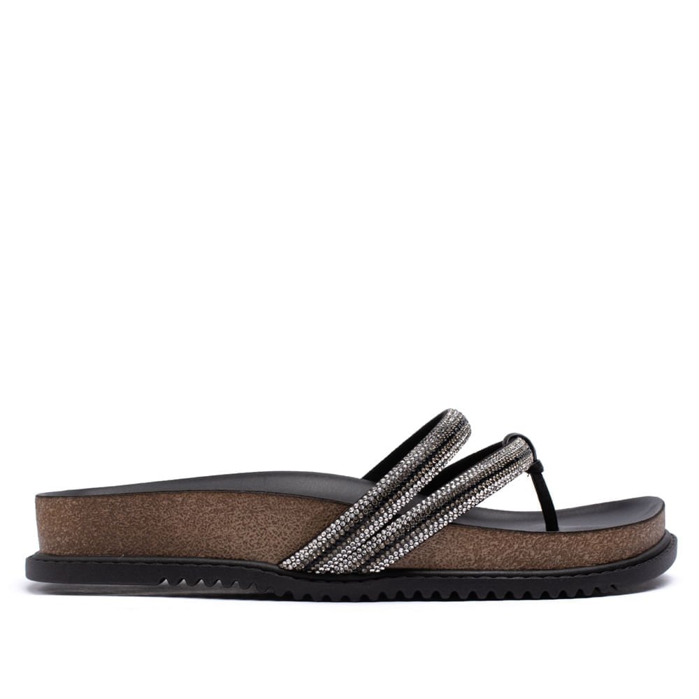 Chinelo Feminino Beira Rio Flatform de Dedo com Strass Preto Preto 2