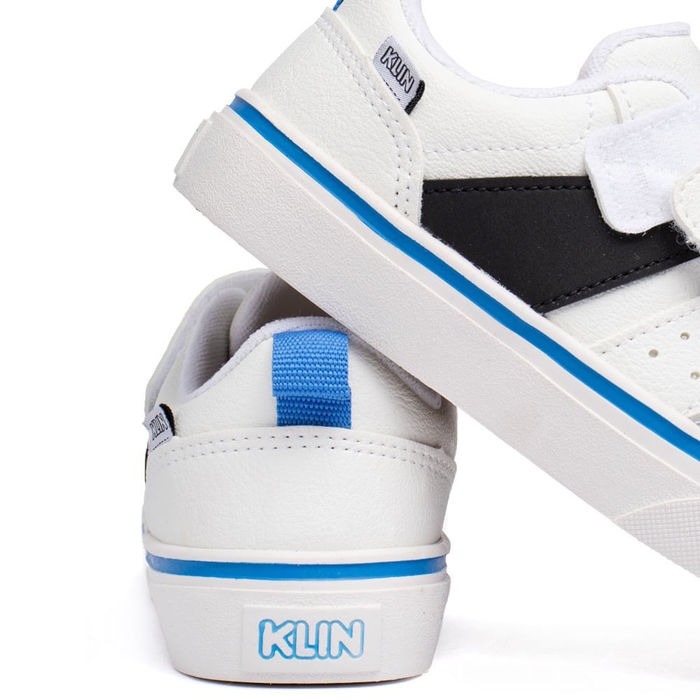Tênis Infantil Klin Freestyle com Tira Aderente Branco/ preto Branco/Azul 2