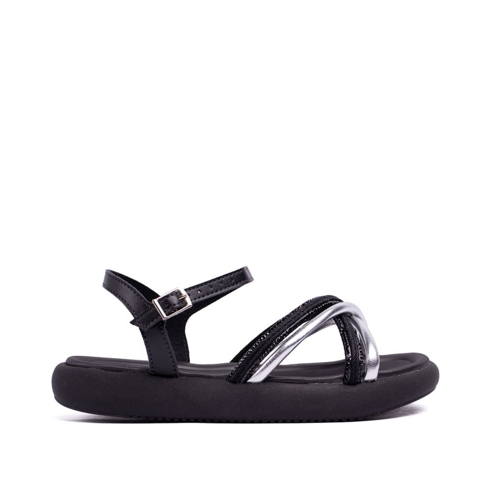 Sandália Infantil Molekinha com Tira Metalizada Preta