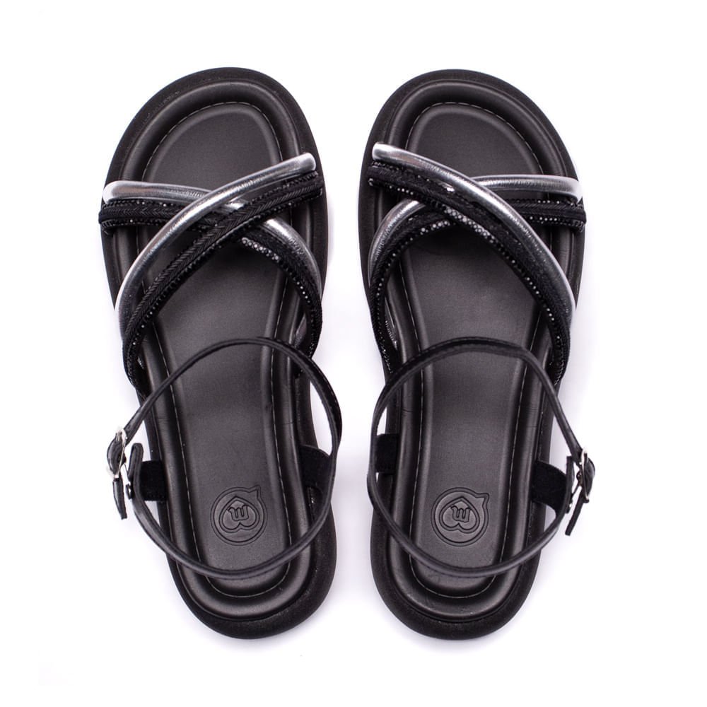 Sandália Infantil Molekinha com Tira Metalizada Preta Preto 4
