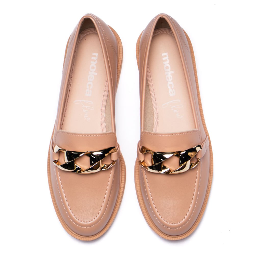 Mocassim Feminino Moleca Maxi Corrente Nude Bege 4