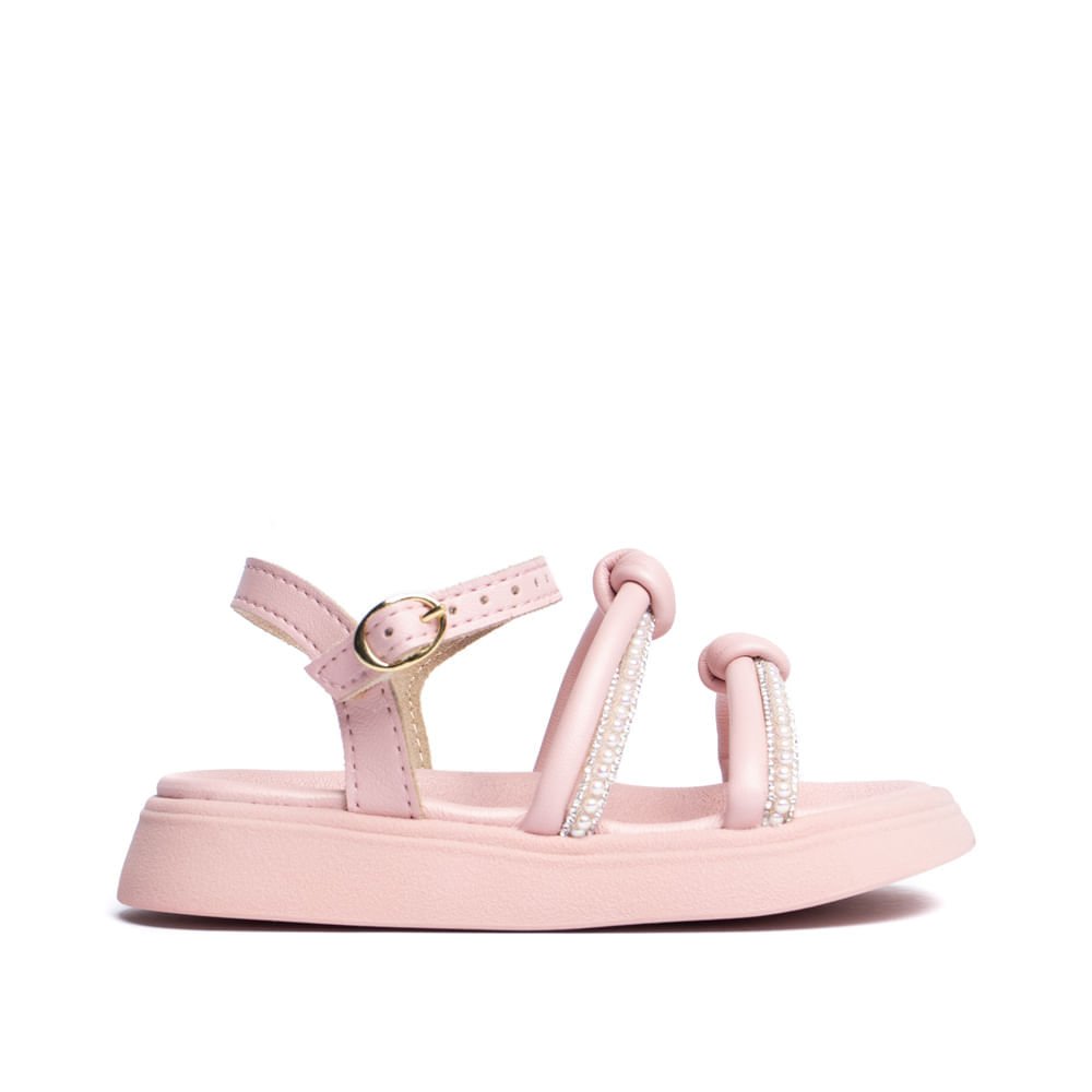 Sandália Infantil Molekinha Bebê Papete com Pérolas Rosa Claro