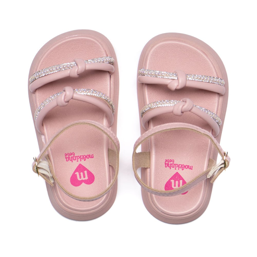 Sandália Infantil Molekinha Bebê Papete com Pérolas Rosa Claro Rosa 4