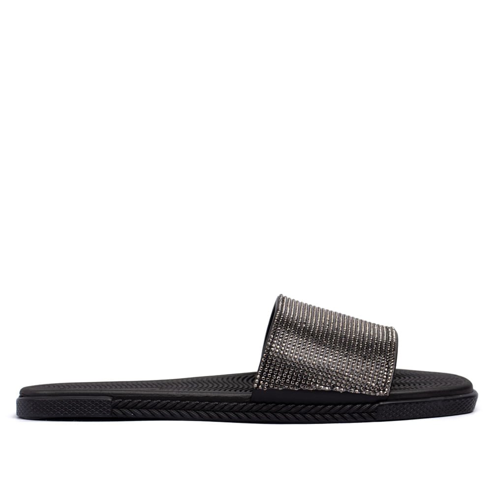 Rasteira Feminina Moleca Tira de Strass Preto Preto 2