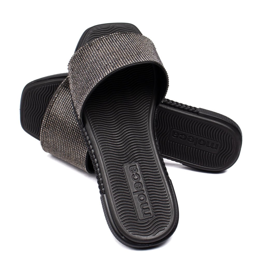 Rasteira Feminina Moleca Tira de Strass Preto Preto 5