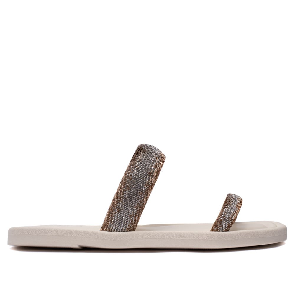 Rasteira Feminina Ramarim Tiras com Strass Off White Branco 2