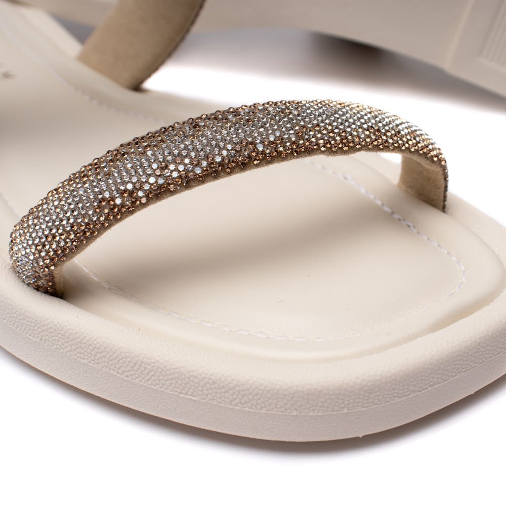 Rasteira Feminina Ramarim Tiras com Strass Off White Branco 5