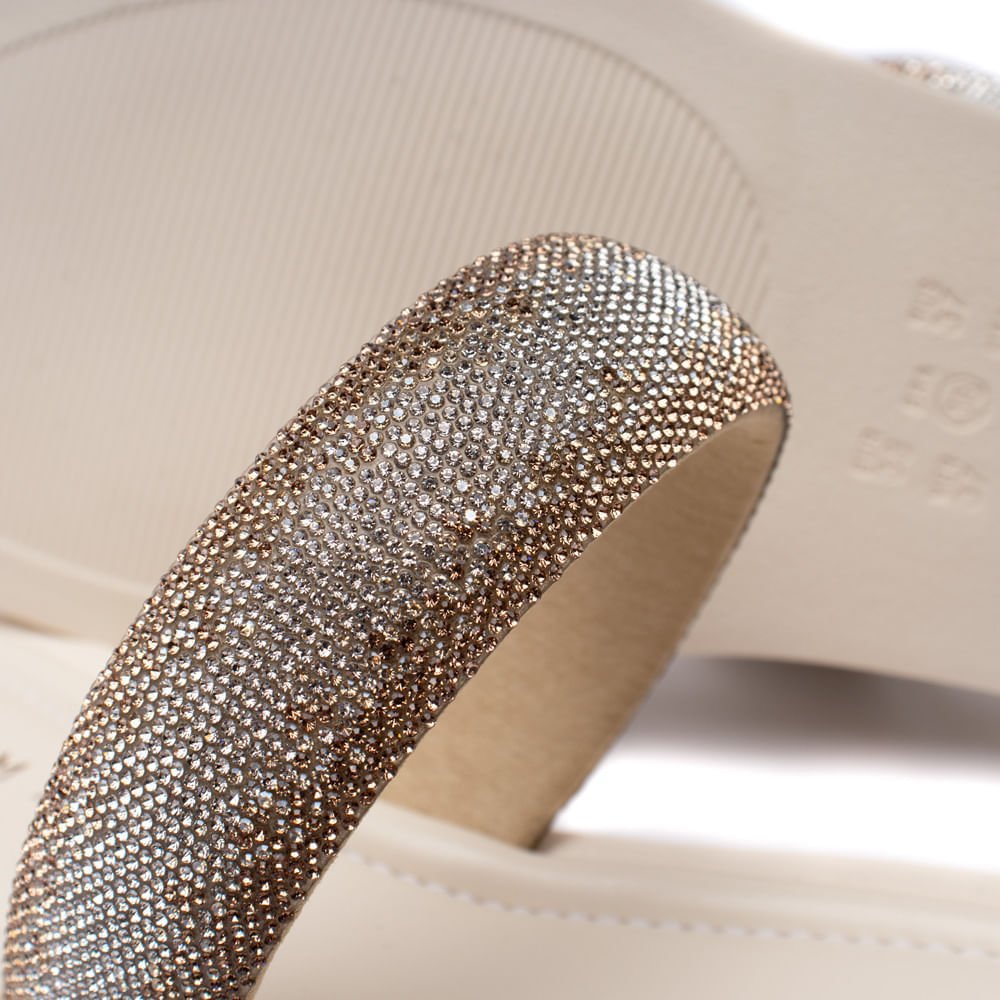 Rasteira Feminina Ramarim Tiras com Strass Off White Branco 6