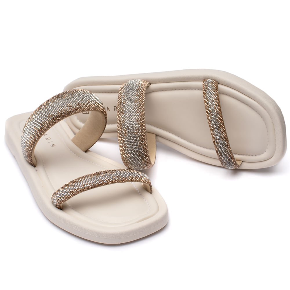 Rasteira Feminina Ramarim Tiras com Strass Off White Branco 7