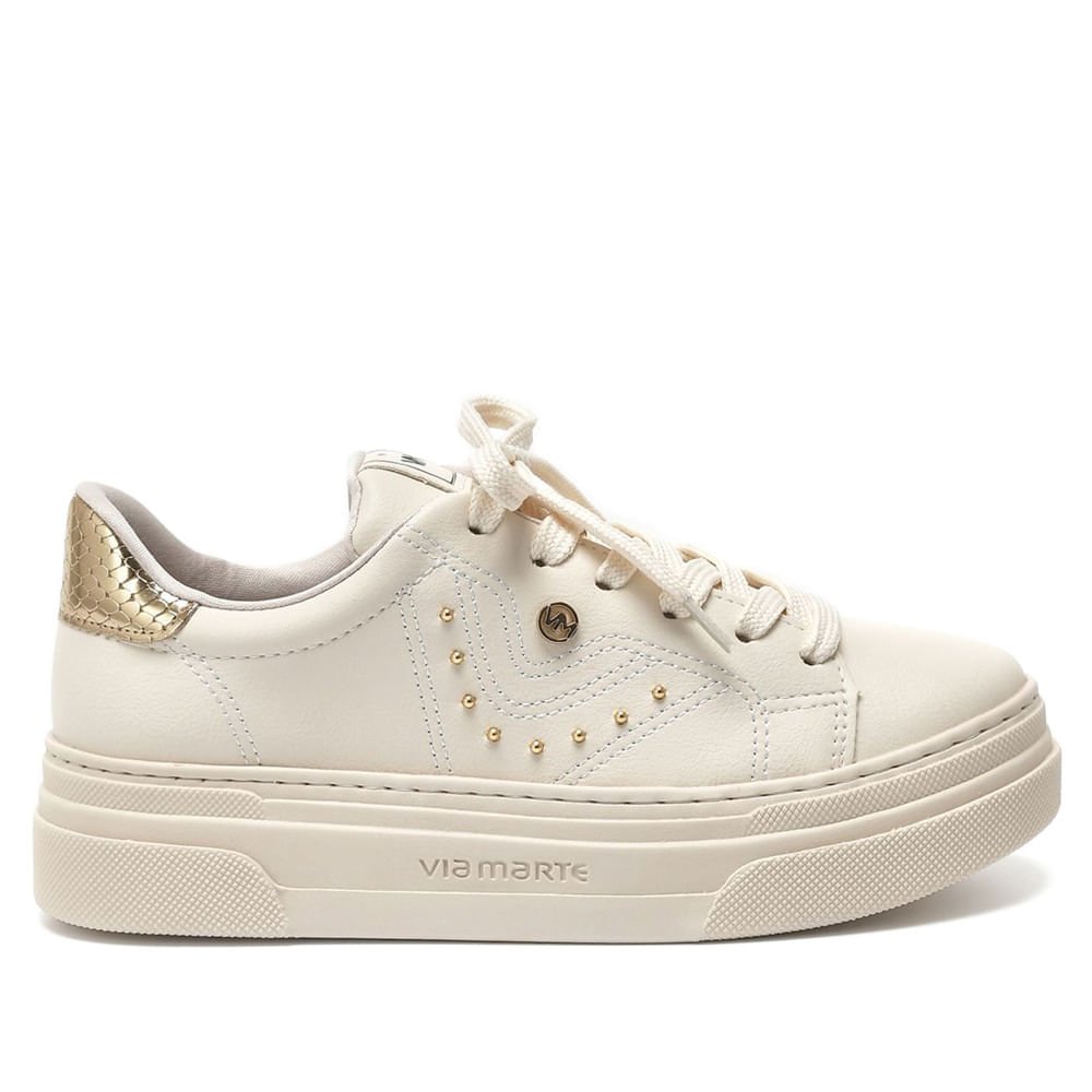 Tênis Feminino Via Marte Plataforma com Apliques Bege Bege