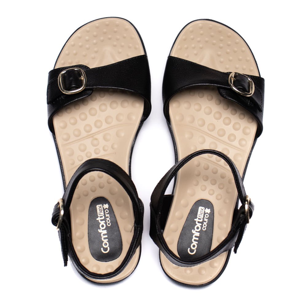 Sandália Feminina Comfortflex Papete em Couro com Fivela Preto Preto 4