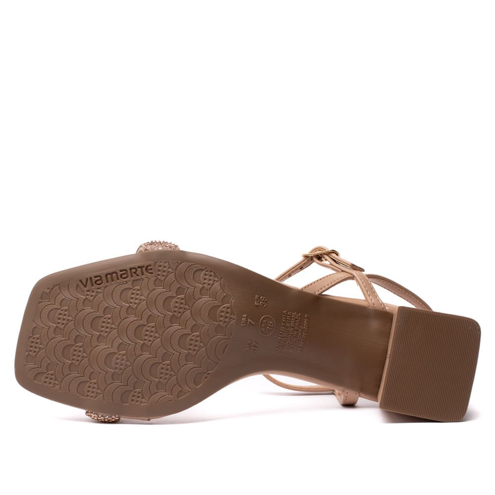 Sandália Feminina Via Marte de Salto Médio com Tira de Brilhos Nude Bege 2