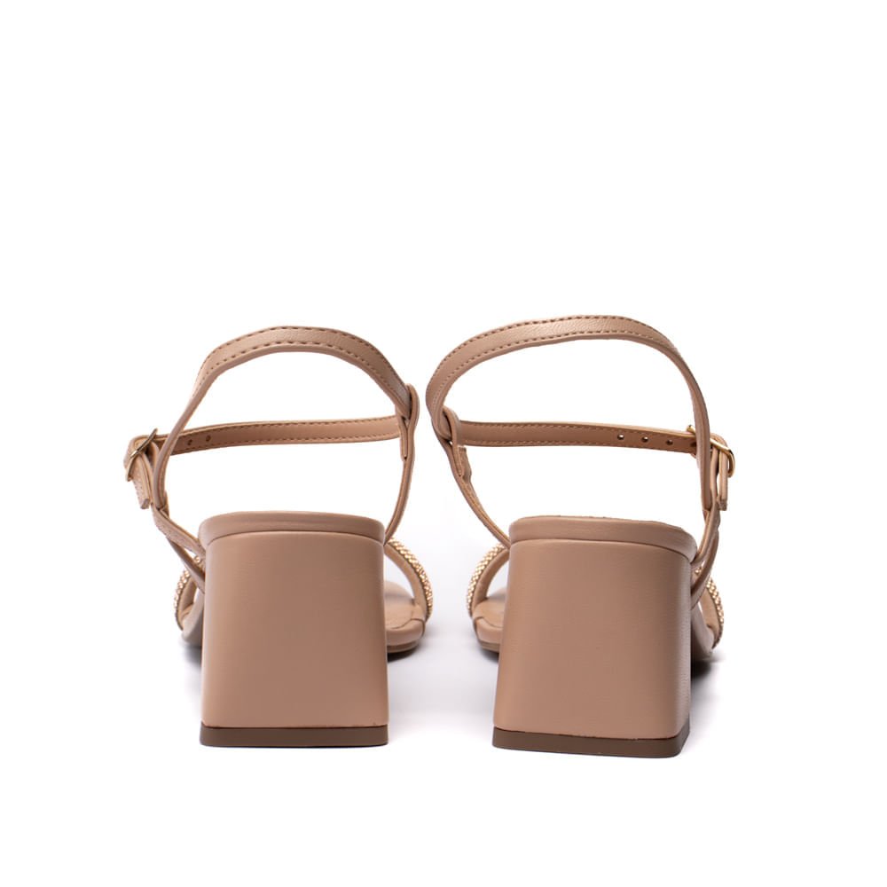 Sandália Feminina Via Marte de Salto Médio com Tira de Brilhos Nude Bege 3