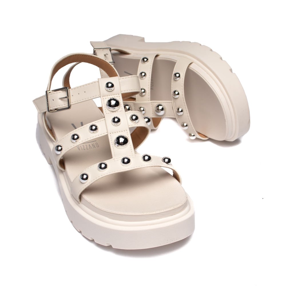 Sandália Feminina Vizzano Tratorada com Tachas Off White Branco 5