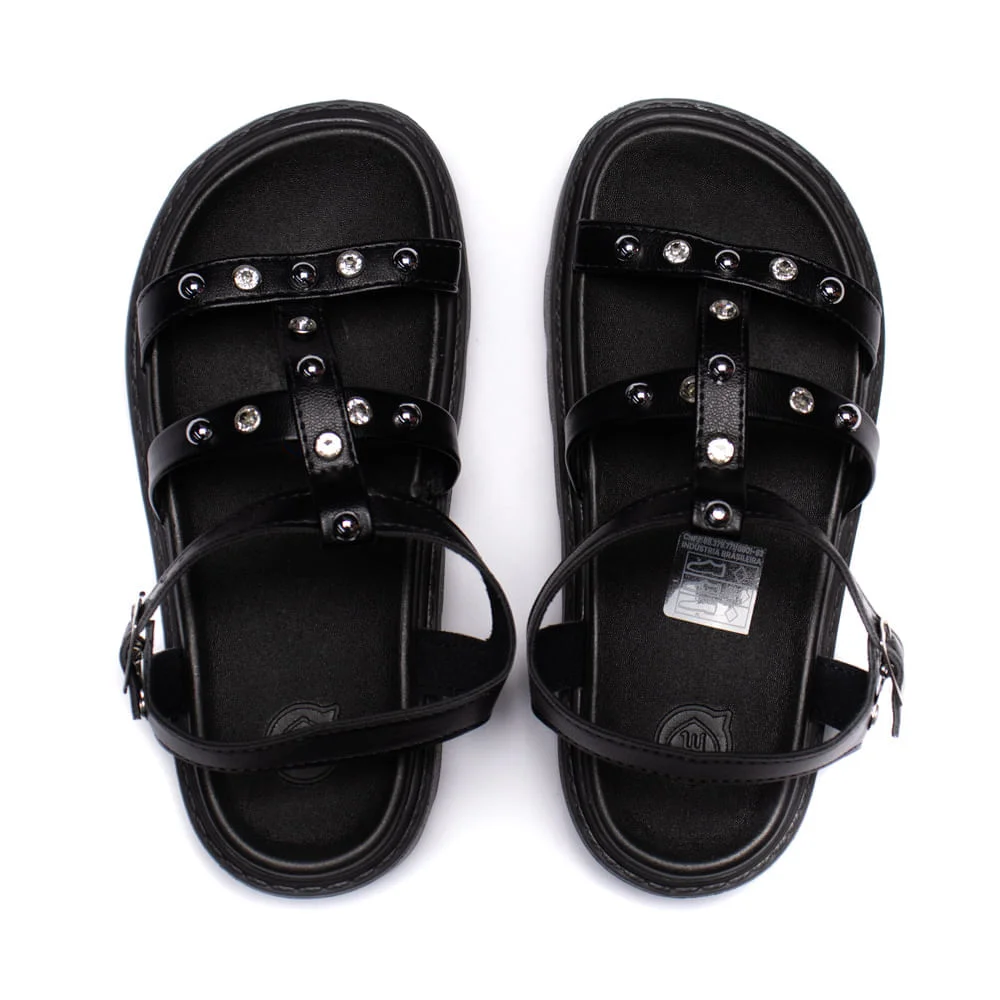 Sandália Infantil Molekinha Flatform com Tachas e Brilhos Preto Preto 4