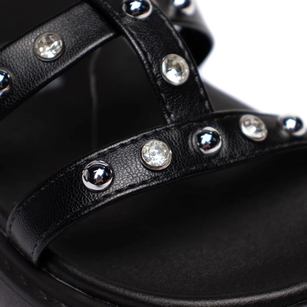 Sandália Infantil Molekinha Flatform com Tachas e Brilhos Preto Preto 5