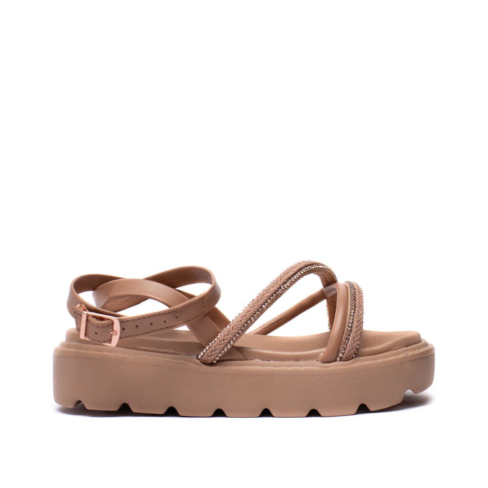 Sandália Infantil Molekinha Flatform Tiras Trançadas e Strass Nude