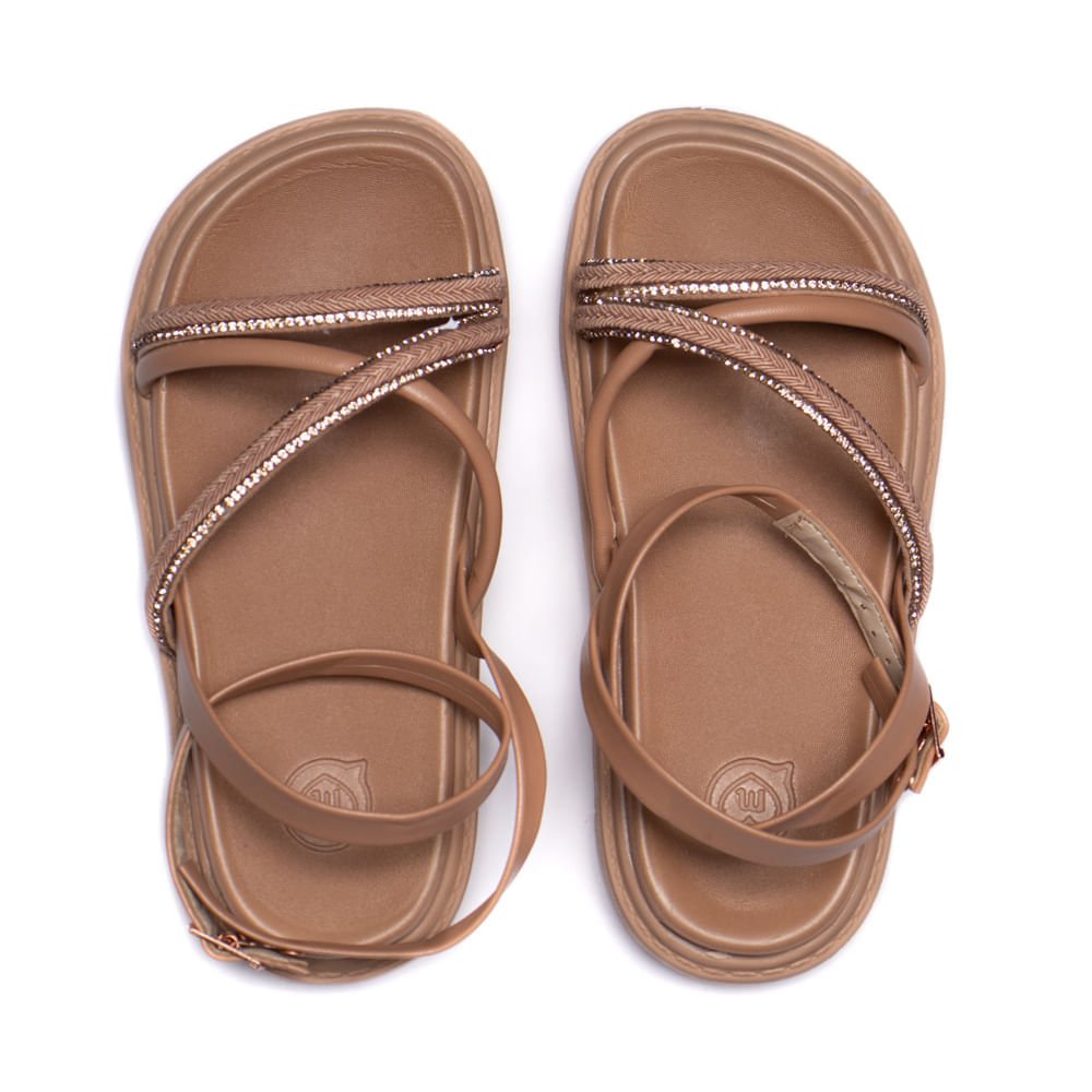 Sandália Infantil Molekinha Flatform Tiras Trançadas e Strass Nude Bege 4