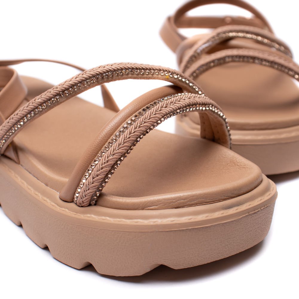 Sandália Infantil Molekinha Flatform Tiras Trançadas e Strass Nude Bege 5
