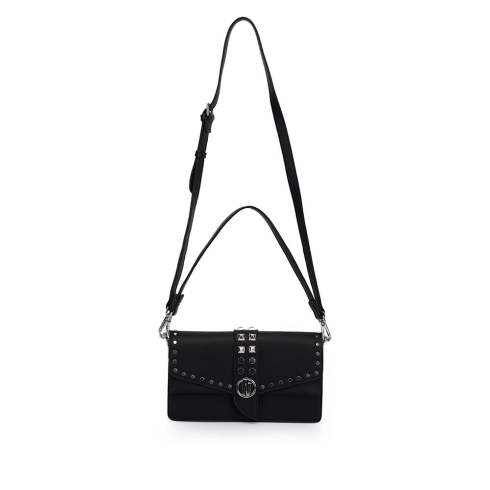 Bolsa Feminina WJ Transversal com Aplicação de Metais Preto Preto 1