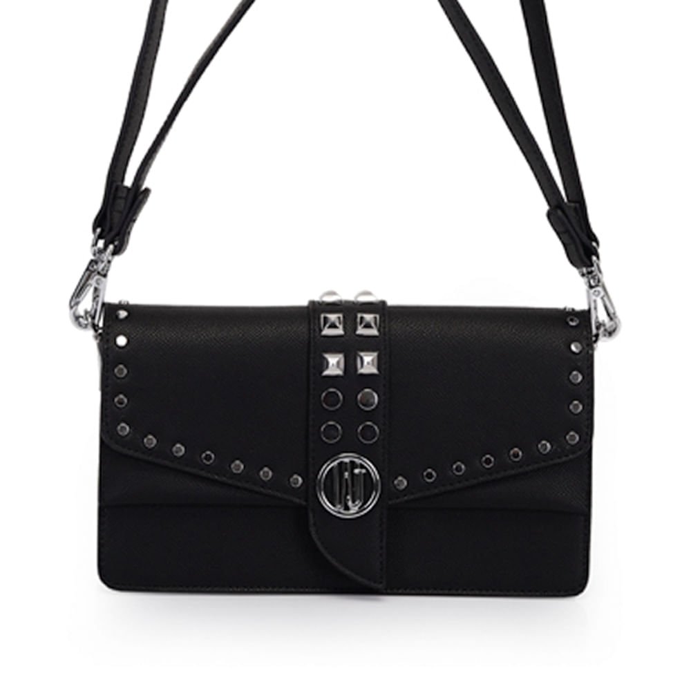 Bolsa Feminina WJ Transversal com Aplicação de Metais Preto Preto 3