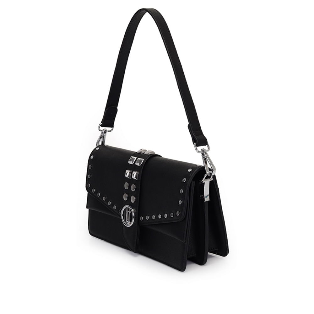 Bolsa Feminina WJ Transversal com Aplicação de Metais Preto Preto 4