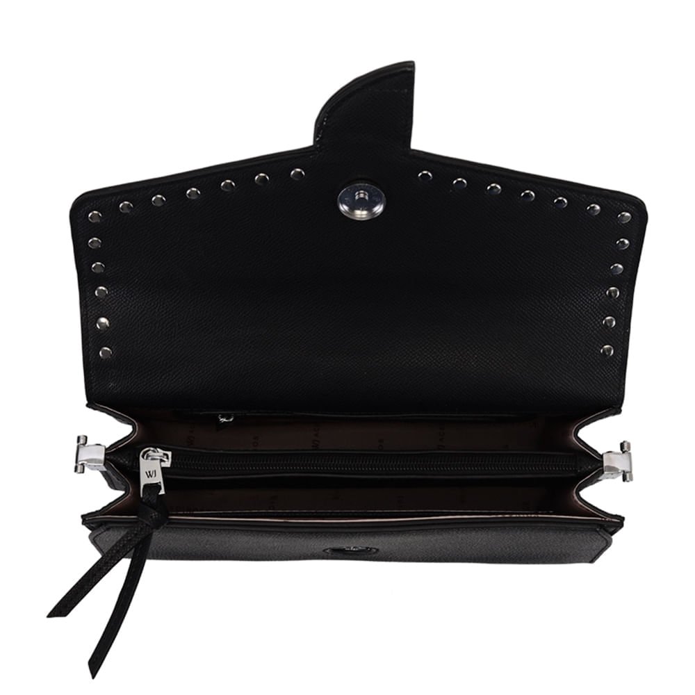 Bolsa Feminina WJ Transversal com Aplicação de Metais Preto Preto 5