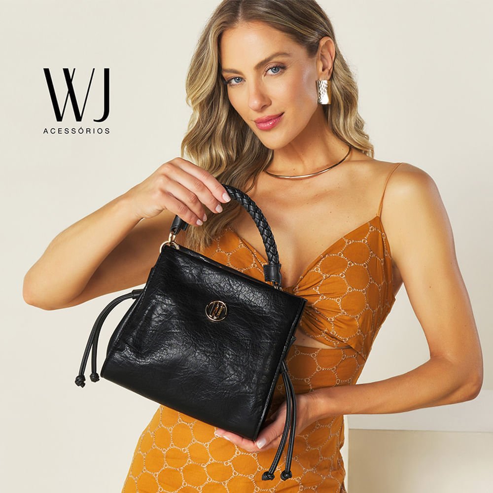 Bolsa Feminina WJ Média com Alça Trançada Preto Preto 5