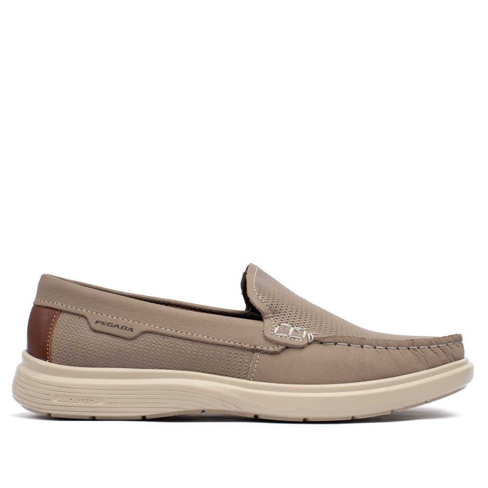 Mocassim Masculino Pegada Navale em Couro Areia Bege 1