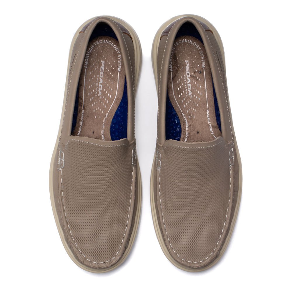 Mocassim Masculino Pegada Navale em Couro Areia Bege 4