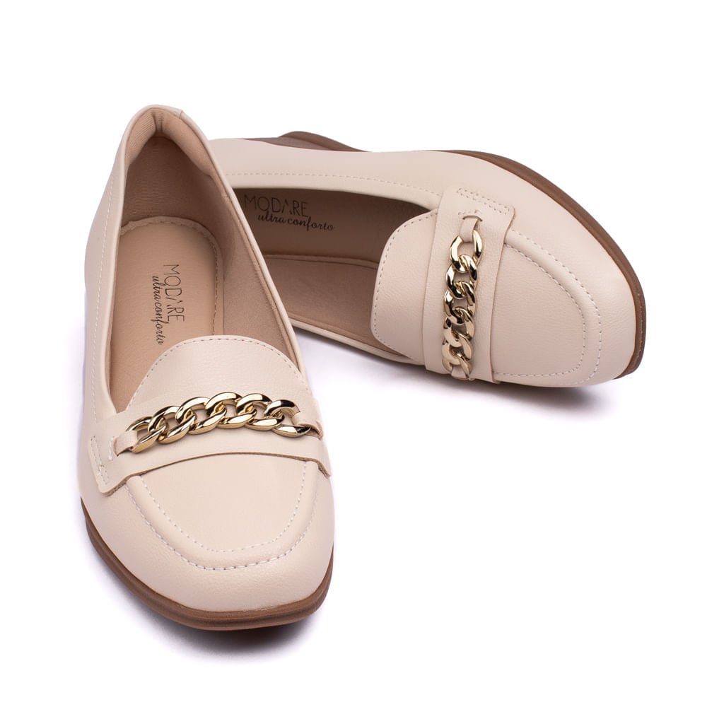 Sapato Feminino Modare Salto Anabela com Corrente Creme Bege 5
