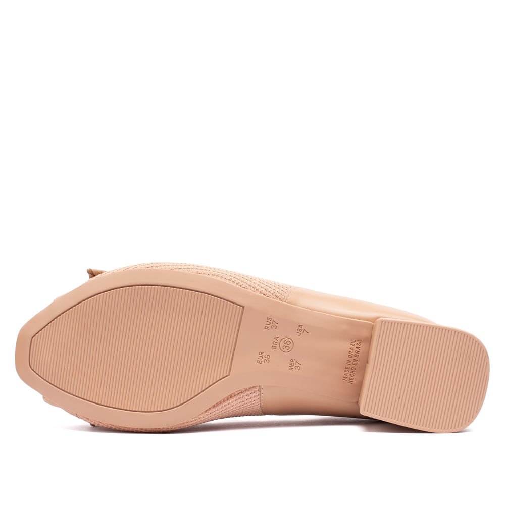 Sapato Feminino Comfortflex Peep Toe Salto Baixo Laço Caqui Bege 2