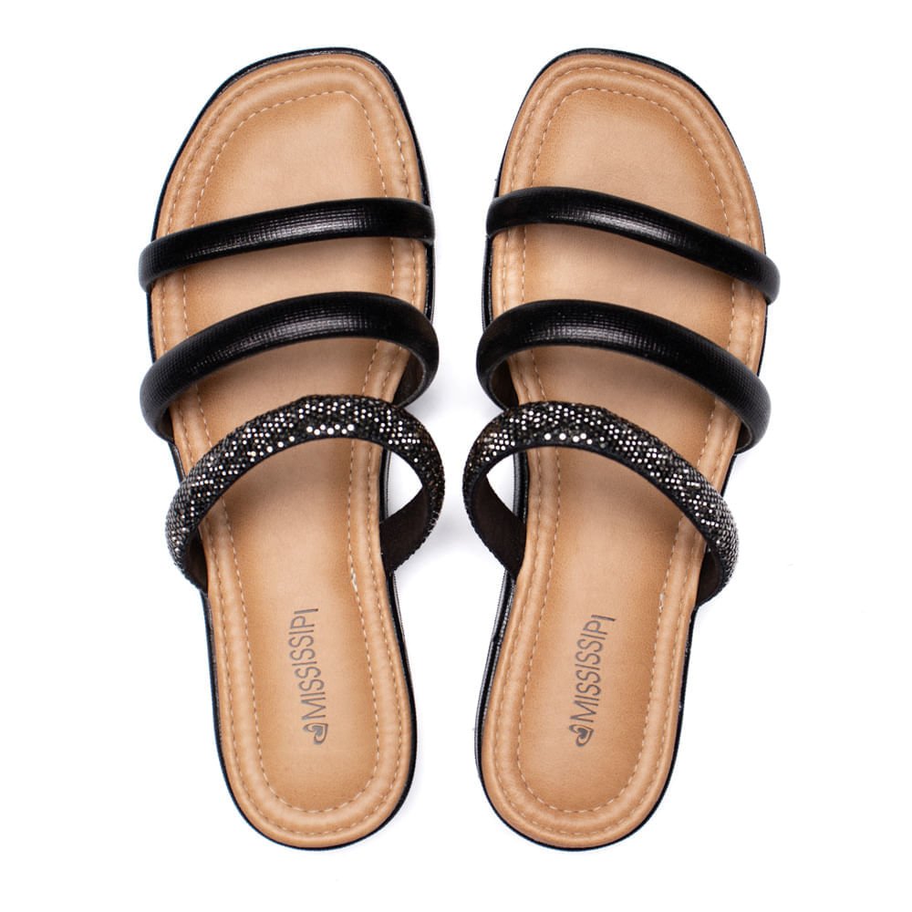 Tamanco Feminino Mississipi Flatform com Brilhos Preto Preto 4