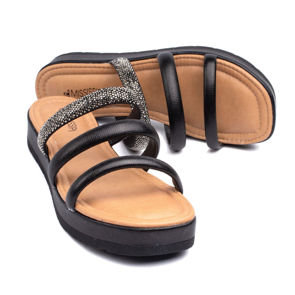 Tamanco Feminino Mississipi Flatform com Brilhos Preto Preto 5