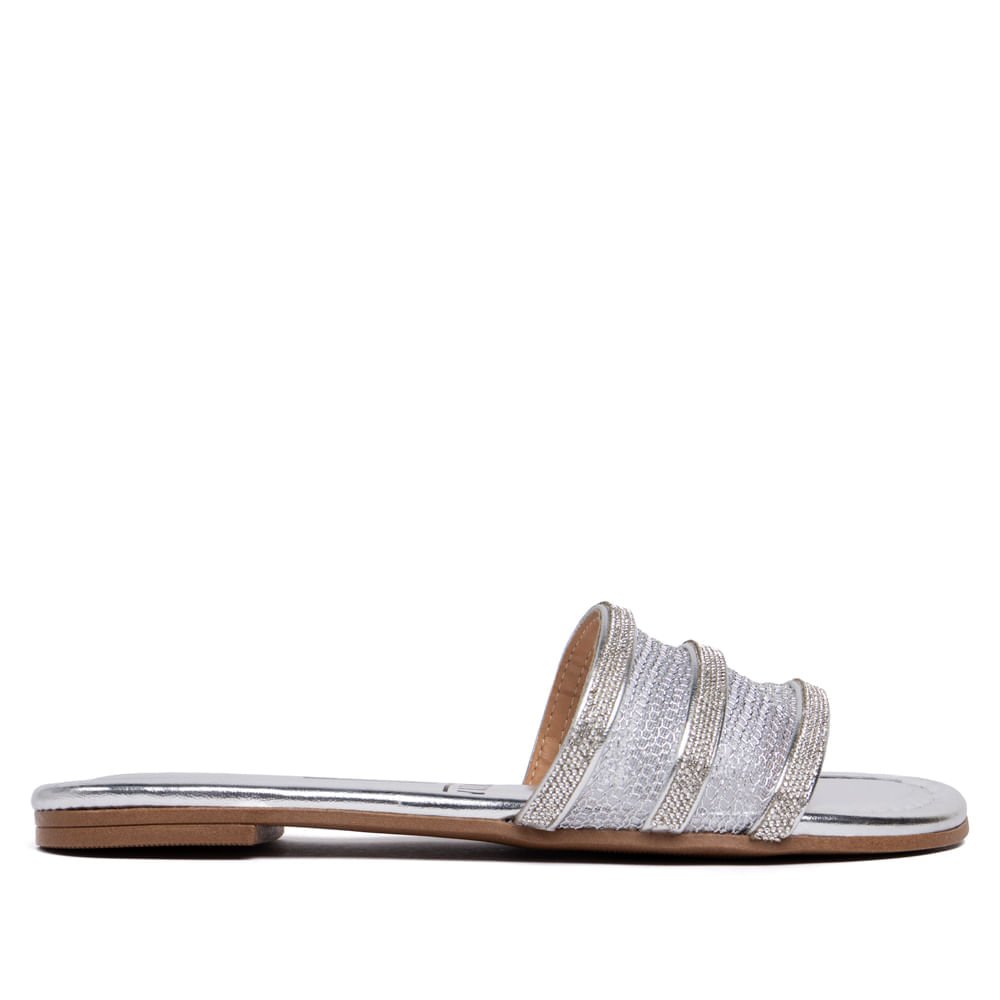 Rasteira Feminina Vizzano Metalizada em Tela Prata Prata 2