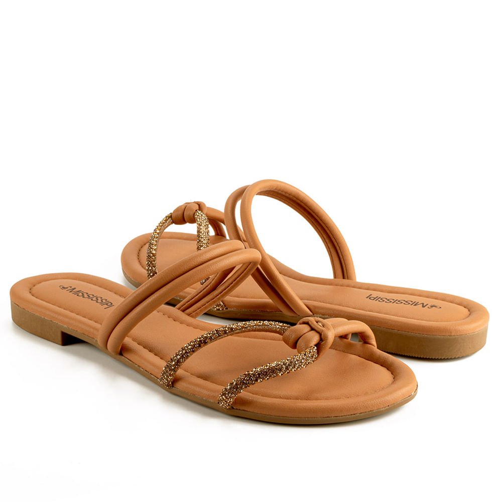 Rasteira Feminina Mississipi Tiras Finas com Nó Caramelo Marrom 3