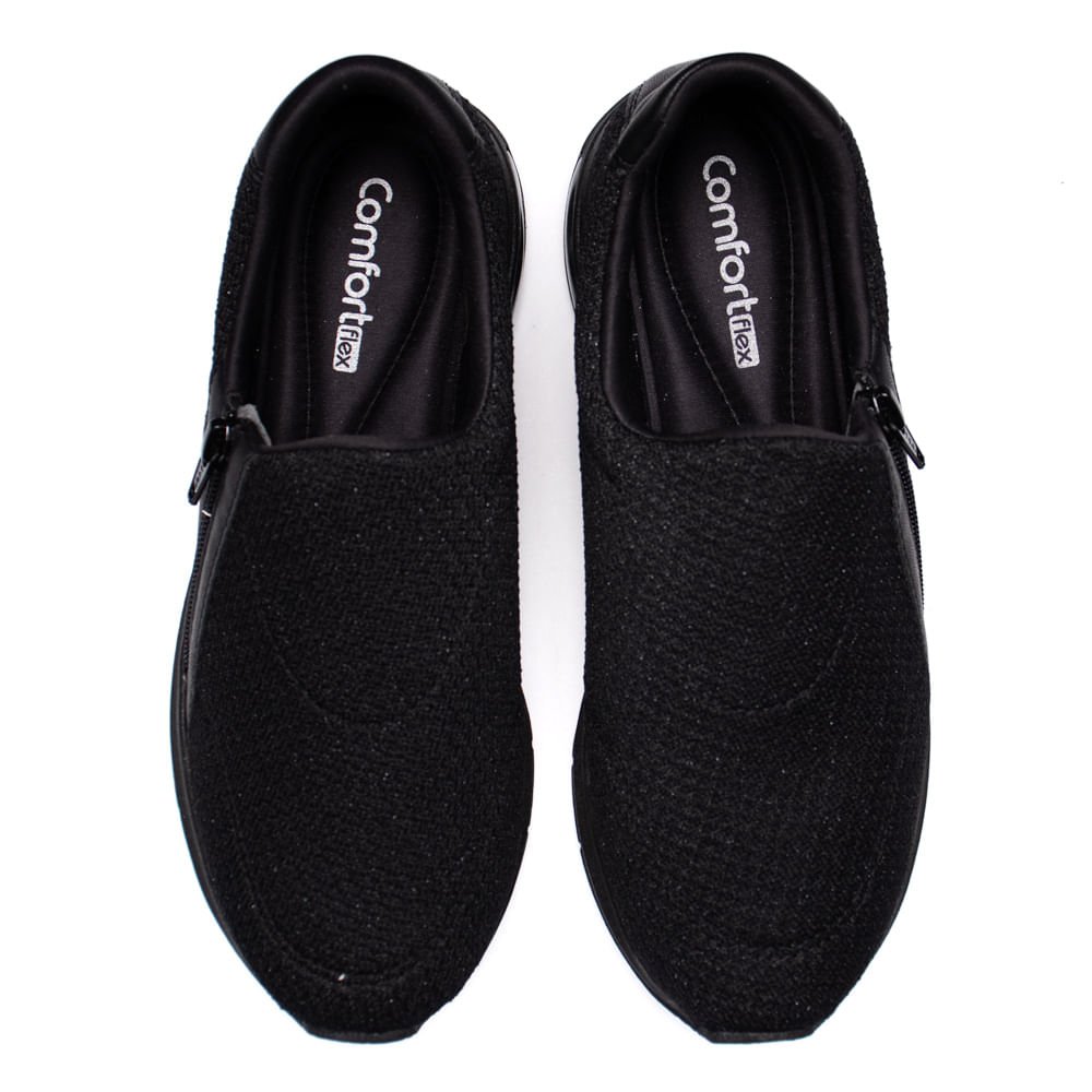 Tênis Feminino Comfortflex Tecido com Zíper Preto Preto 4