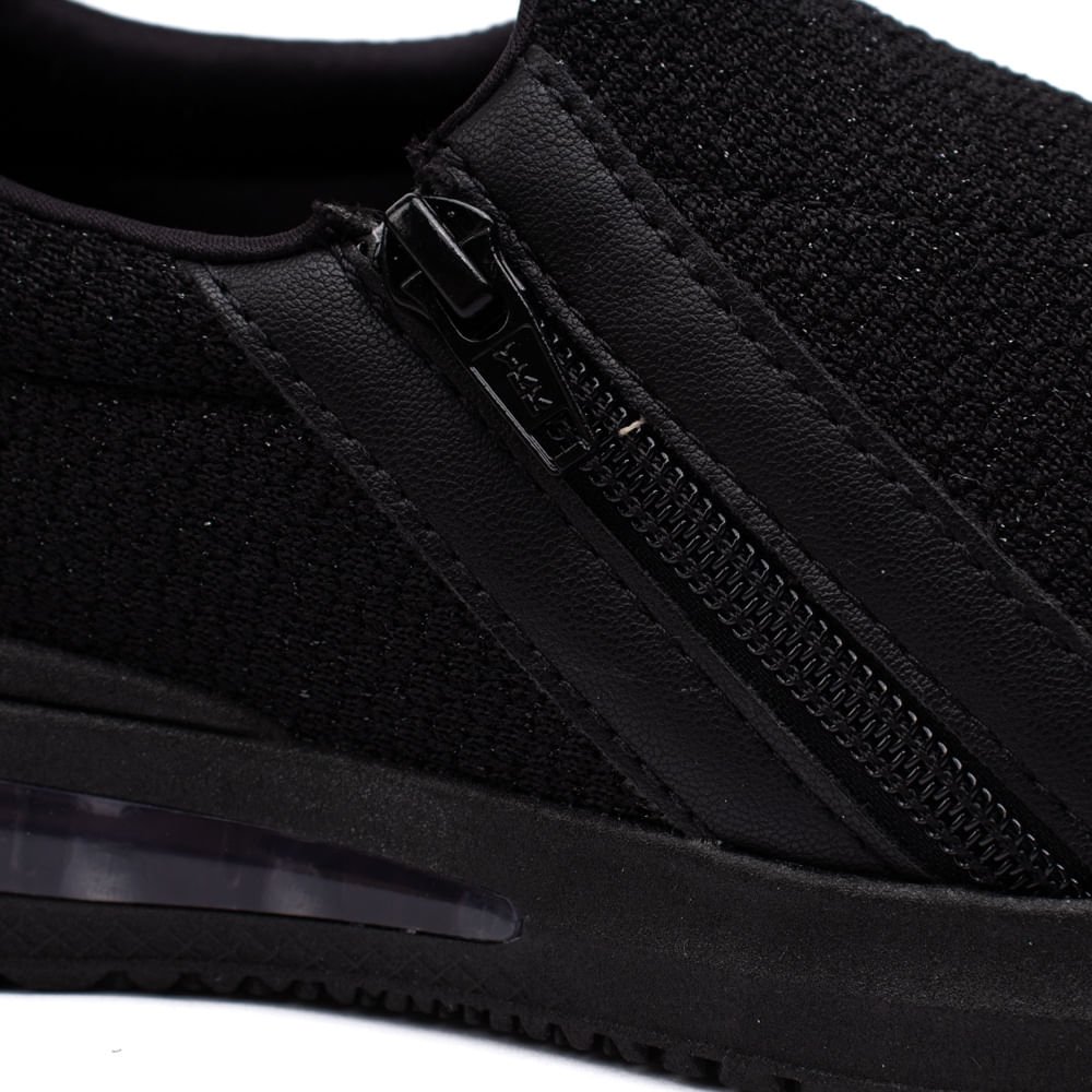 Tênis Feminino Comfortflex Tecido com Zíper Preto Preto 5