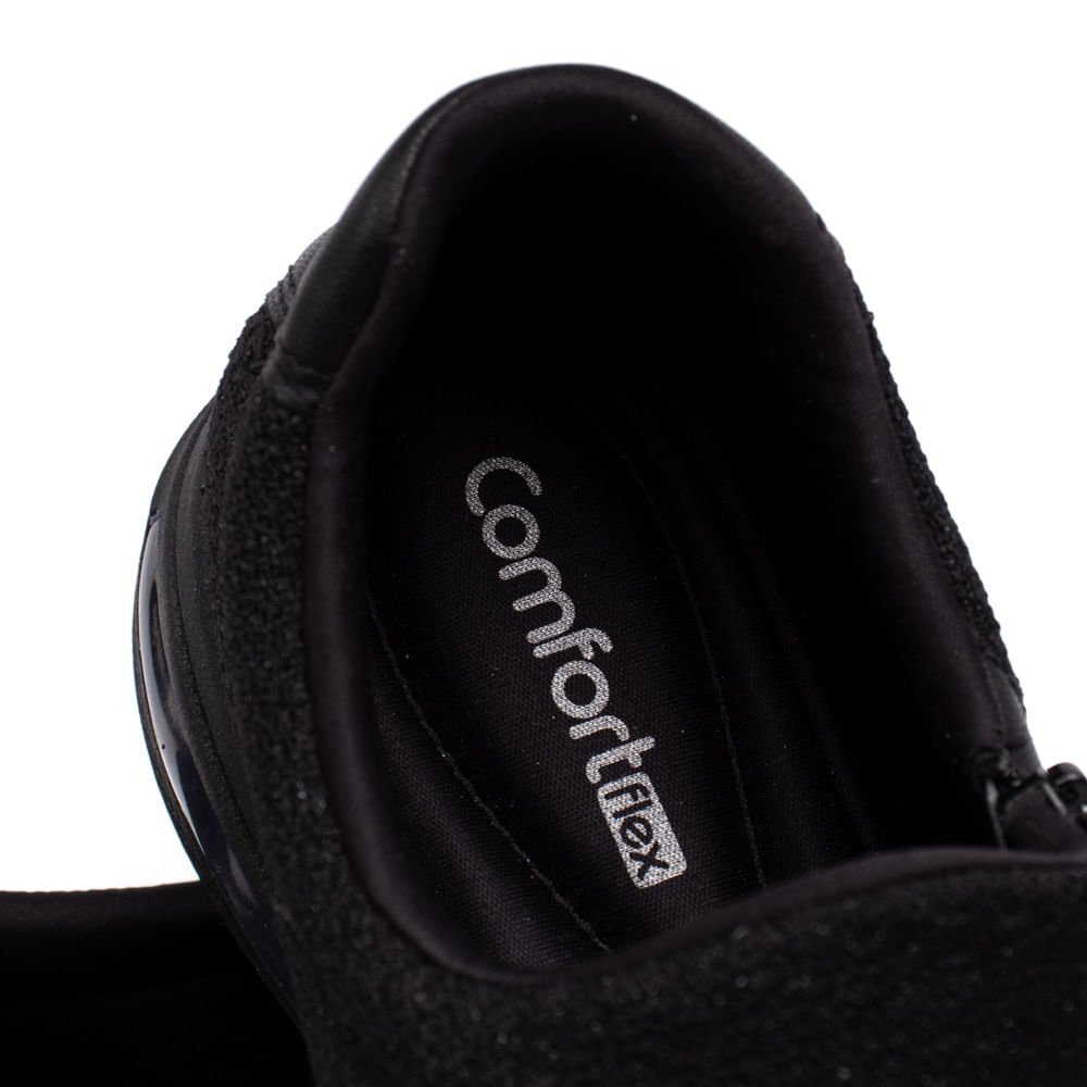 Tênis Feminino Comfortflex Tecido com Zíper Preto Preto 6