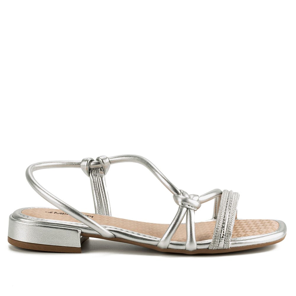 Sandália Feminina Mississipi de Salto Baixo Metalizada Prata Prata 1