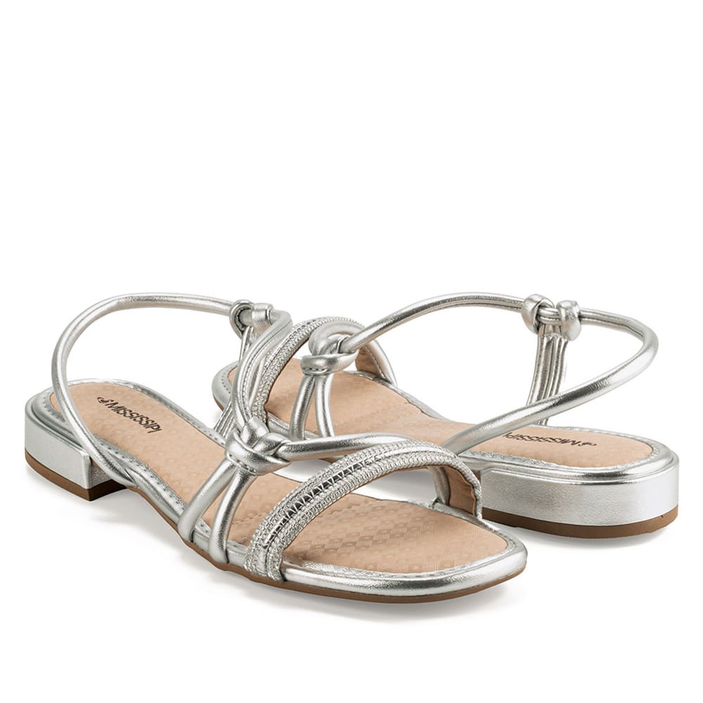 Sandália Feminina Mississipi de Salto Baixo Metalizada Prata Prata 4
