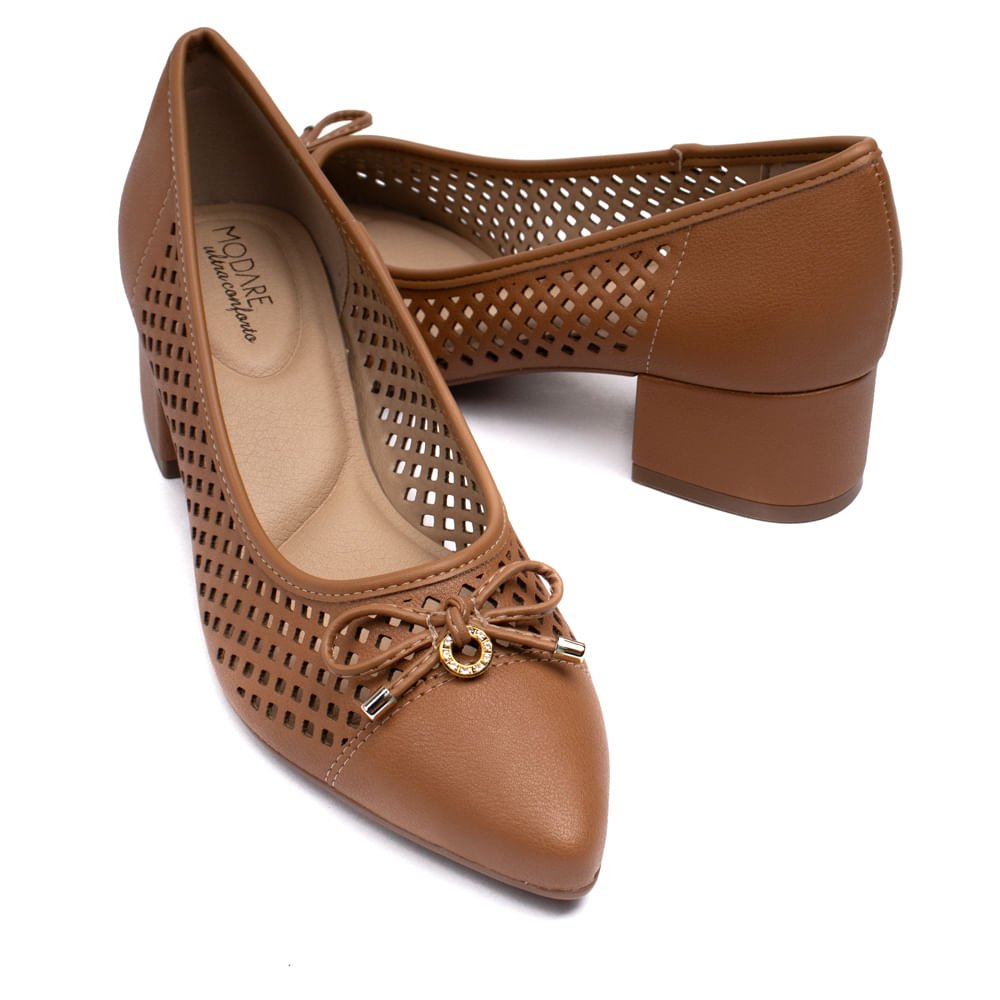 Sapato Feminino Modare com Detalhe Vazado Caramelo Marrom 4
